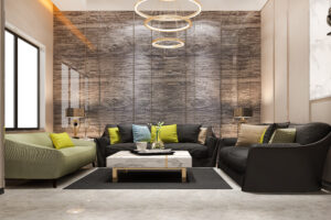 Elegant living room with cost-effective finishes